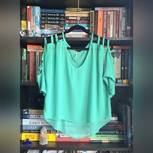 Shoulder Lattice Ladder Sheer Blouse